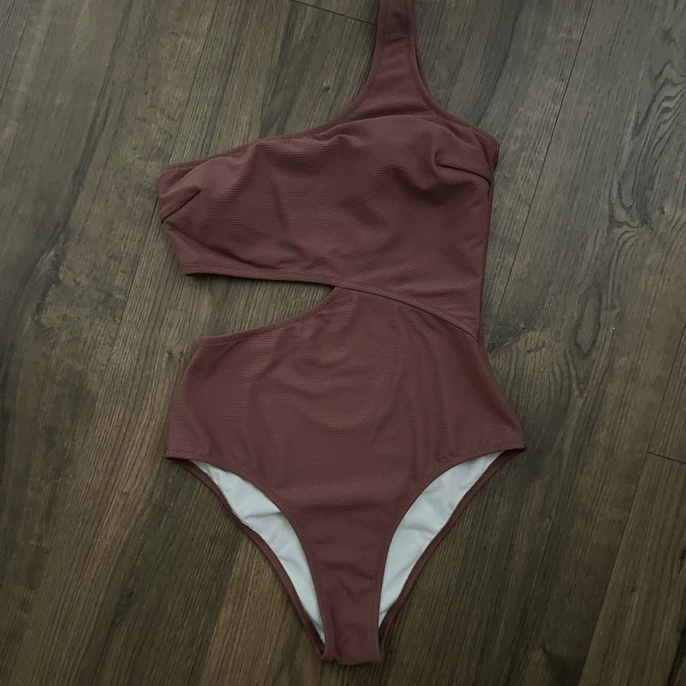 Cupshe one- shoulder cut out one piece swimsuit ribbed material - coffee - Picture 3 of 5